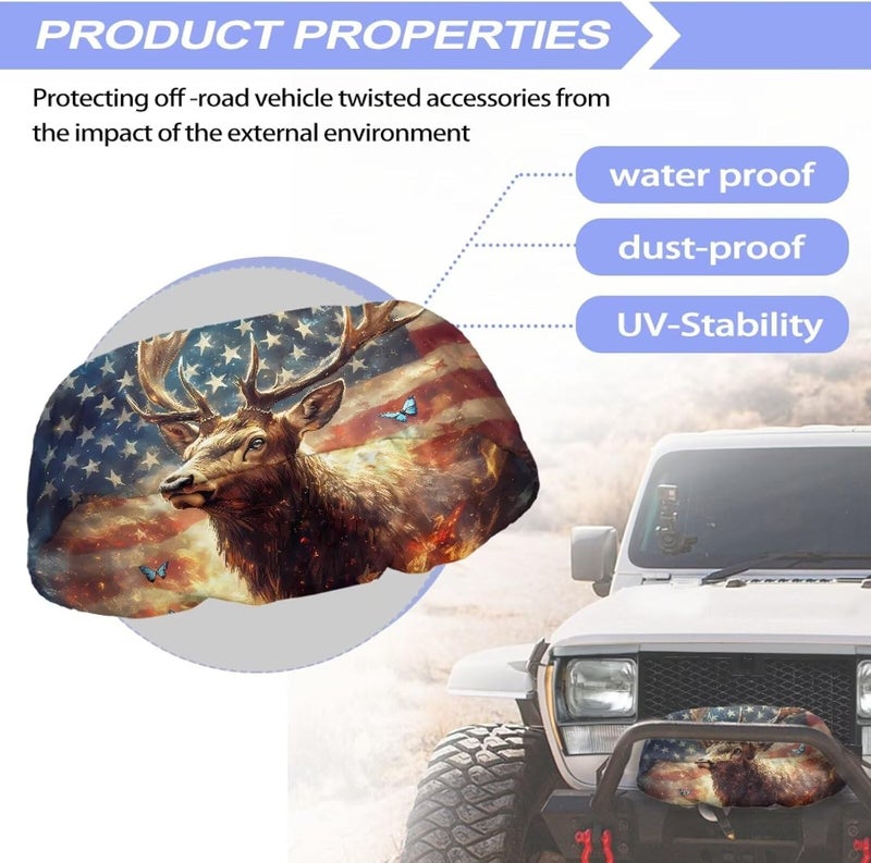 Mintulipy Deer American Flag Winch Cover Heavy Duty Waterproof Winch Protection Cover,Universal Winch Protective Cover for Electric Winches Up to 17500 Lbs - Image 5